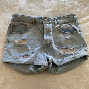 High-waisted jean shorts- light wash